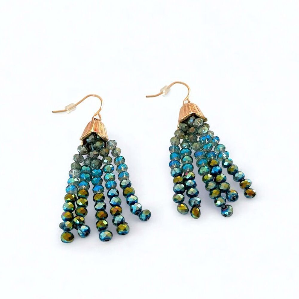 Crystal Glass Bead Tassel Earrings